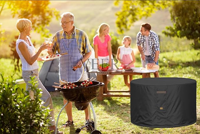 Fire Pit Cover 600D Heavy Duty Waterproof Fabric With PVC Coating Round 22" Dia x 16" H Black Fits 18-20 inch Fire Pit Table Fade Resistant Outdoor Firepit Cover