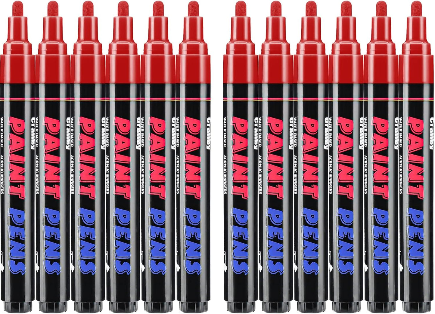 Red Paint Pens Paint Markers - 12 Pack Permanent Quick Dry Waterproof Marker Pens for Rocks Wood Fabric Plastic Canvas Glass Mugs Metal Tire Stone