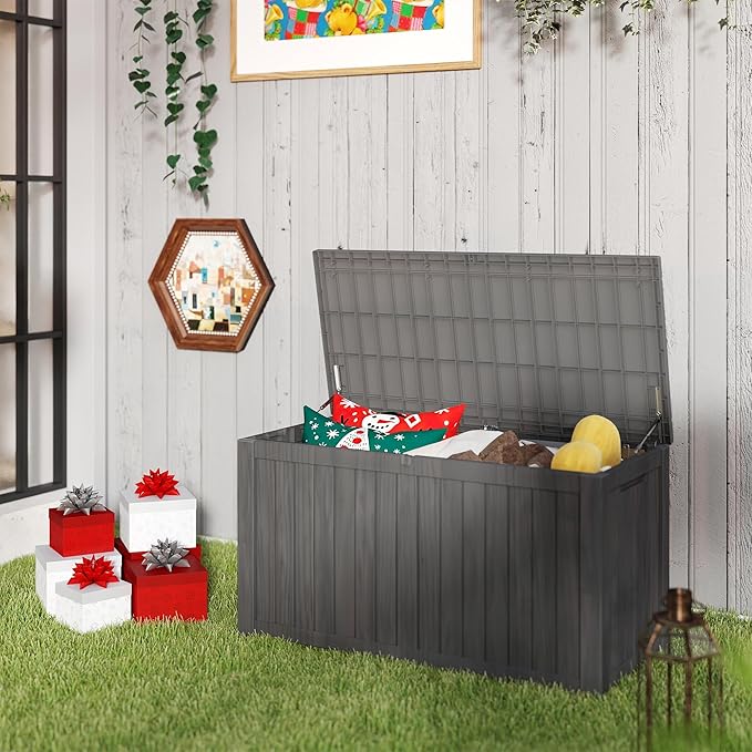 180 Gallon Outdoor Storage Box Waterproof, Resin Deck Boxes with Lockable Lid & UV-Resistant for Patio, Pool, Garden Furniture Cushions & Accessories, Coffee