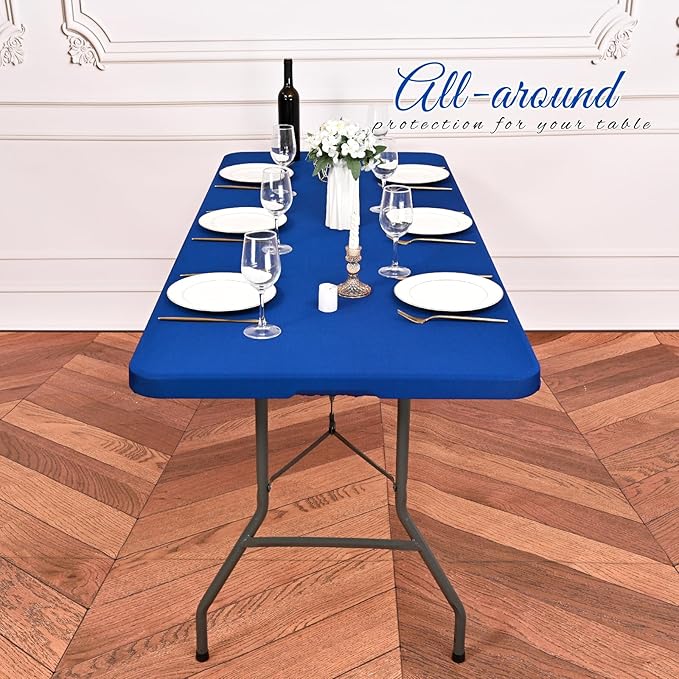 10 Pack Stretch Fabric Table Top Cap Cover, fits 6Ft Tables, Spandex Table Covers Washable Elastic Universal Rectangle Tablecloth Protector for Outdoor Party Picnic Wedding, Royal Blue, 30" W x 72" L