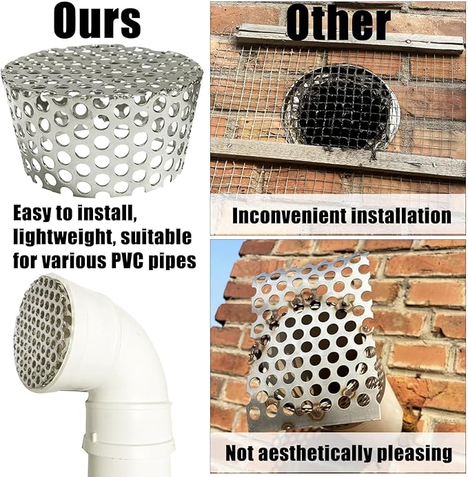 PVC Vent Termination Cap - 2Pack, 3.51" Furnace & Roof Vent Cover Stainless Steel, Conical PVC Fittings, for 2.98" to 3.51" Inner Diameter Vent Pipe, Air Intake, Air Exhaust and Water Drains Pipe
