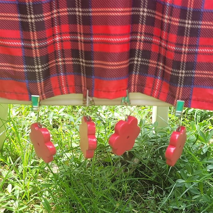 TwoFish Home Set of 4 Red Flower Tablecloth Weights Clips Handicraft Red Flower Tablecloth Clamps Pack of 4