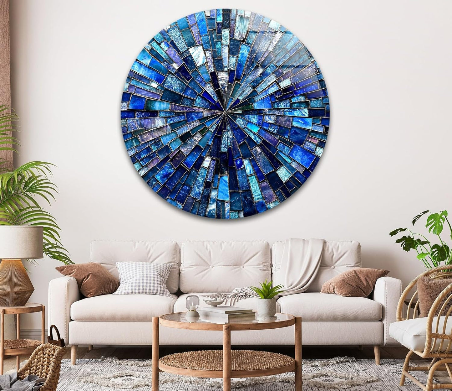 My Photostation.com 20''(50cm) Diameter Radiant Mosaic Burst Round Glass Wall Art Tempered Glass Printing Wall Decor Large Wall Art Wall Hangings