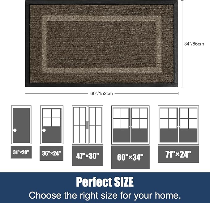 Extra Large Front Door Mat Outside Entrance Indoor Doormat, 60" x 34" Outdoor Mats for Patio Waterproof, Outdoor Door Mats for Outside Entry, Indoor Rugs for Entryway, Sturdy Natural Rubber, Begie