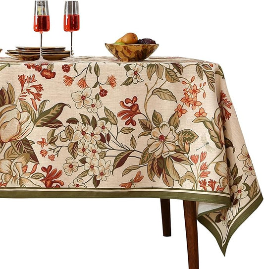 ISAENNE Designer Bohemian Linen Long Rectangle Tablecloth,Colorful Floral Pattern Table Cloth,Wrinkle Resistant Decorative Tablecloths for Dining Thanksgiving Kitchen Party,63"*94"-Grace A