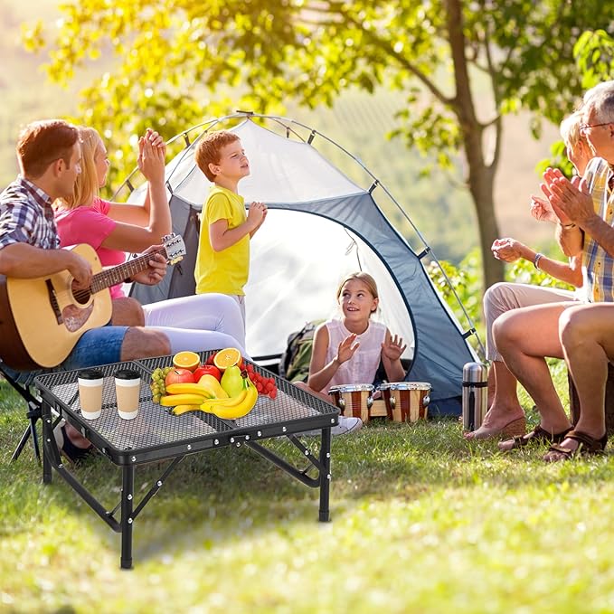RedSwing Portable Grill Table for Outside, Aluminum Square Folding Grill Stand Table for Outdoor Camping Picnic BBQ, Lightweight Adjustable Height, 24"x24", Black