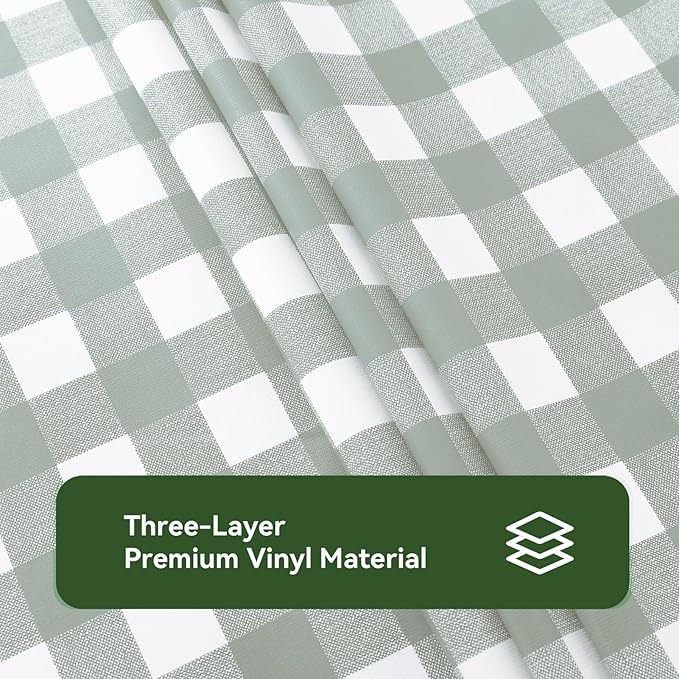 Romanstile Square Vinyl Tablecloth, 100% Waterproof Checkered Plastic Table Cloth, Heavy Duty Buffalo Gingham Table Cover for Dining, Camping, Picnic, Outdoor - 54 x 54 Inch, Light Grey