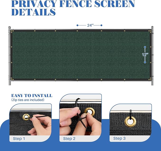 ECOOPTS 4'x296' Privacy Fence Screen Windscreen with Copper Grommets, Fit for Commercial Fence and Residential Garden Outdoor 90% UV Blockage, Cable Zip Ties Included (Green)