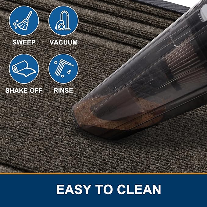 Buganda Front Door Mat Indoor Outdoor Entrance, Non-Slip Natural Rubber Doormats, Easy Clean, Low Profile, Dirt Trapper Entryway Floor Mats for Outside, Garages and Patios, 47x24, Brown