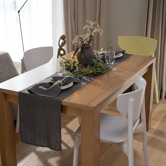 Linen Table Runner 60 inches Long - 100% Pure Linen Flax - Stonewashed European Linen Table Runner (Ash Grey, 14 x 60 Inch) - for Dining, Fall, Autumn, Thanksgiving
