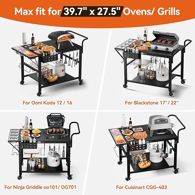 Leteuke Pizza Oven Table, Grill Cart Table for Blackstone Griddle, Outdoor Pizza Oven Stand Fits Ninja, Cuisinart, Gozney, Solo Stove, BBQ Prep Tables Station with Seasoning Tray, 47.2"x27.5"x35.8"