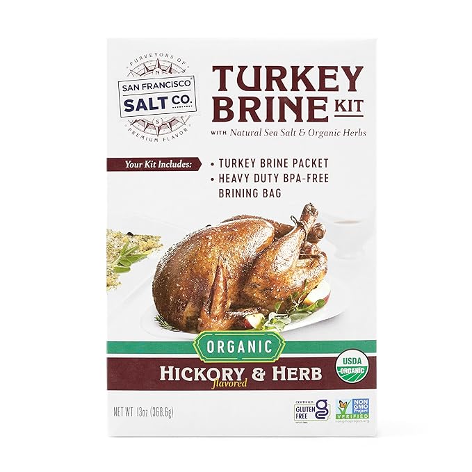 San Francisco Salt Company Organic Turkey Brine Kit – 13 oz Hickory & Herb Blend with BPA-Free Brine Bag – Certified Organic & Kosher Seasoning for Whole, Smoked, Oven-Roasted, or Fried Turkey