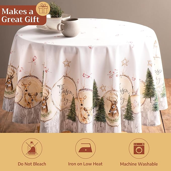 Maison d' Hermine Table Cloth Round Table 100% Cotton 69 Inches Fall Tablecloth Reusable Everyday Use for Thanksgiving Christmas Decorations Dining Farmhouse Party (Mountain Life)