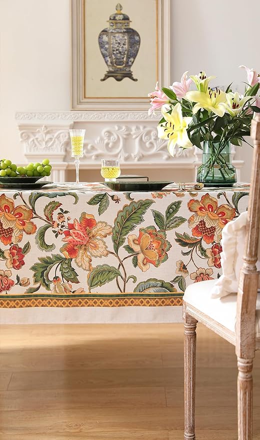 patdrea Designer Vintage Linen Square Tablecloth,Provencal Rustic Floral Pattern Tablecloths,Decorative Table Cover Cloth for Kitchen,Dining,Tea Party,Home,Christmas,67"*67"