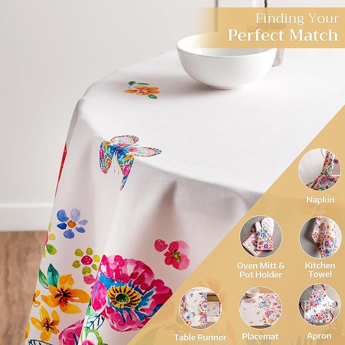 Maison d' Hermine Table Cloth Round Table 100% Cotton 63 Inches Tablecloth Reusable Decorative for Dining Room, Farmhouse, Home, Party, Festive & Wedding Spring Summer - Happy Florals - High Summer