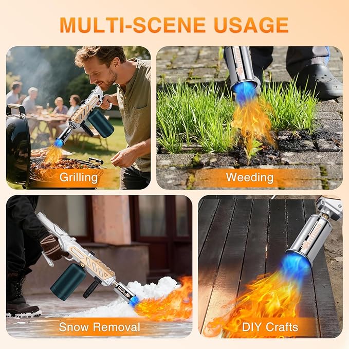 Powerful Propane Torch Gun, Kitchen Grill Torch with Detachable Design, Adjustable Flamethrower Torch Burner for Searing Steak, BBQ, Welding, Camping Charcoal Lighter(Tank Not Included)