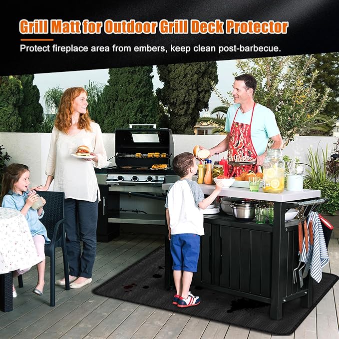 Large Under Grill Mat for Outdoor Grill,Double-Sided Fireproof Grill Pad,Indoor Fireplace/Fire Pit Mat,Oil-Proof Waterproof BBQ Protector for Decks and Patios (38"x40")