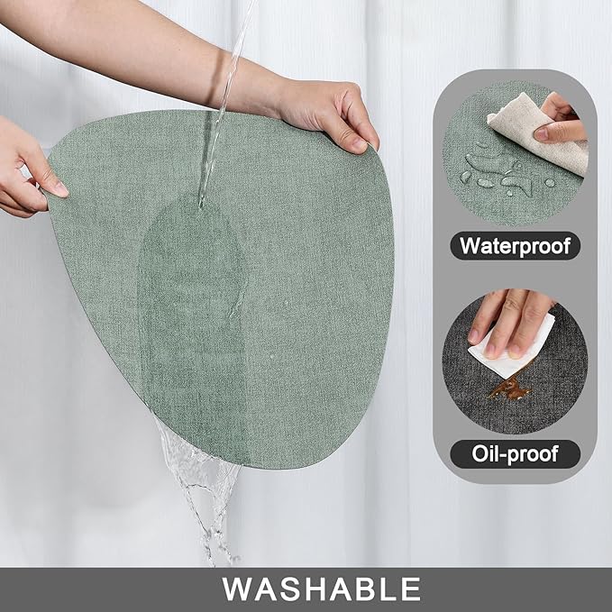 Placemats and Coasters, Washable Reversible Placemats Round Faux Leather Wipeable Place Mats Non Slip Heat Resistant Indoor Outdoor Table Mats (Set of 4, Gray Sage Green)