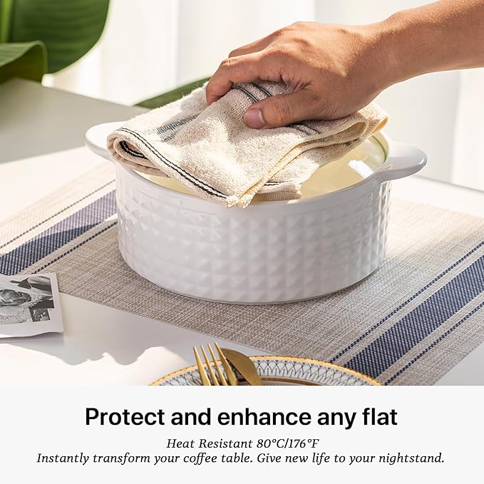 LEXMORE Placemats Set of 6 Vinyl/Plastic Woven Place Mats for Kitchen Table Indoor/Outdoor Washable Placemat Wipeable Dining Table Mats(Blue Skyline)