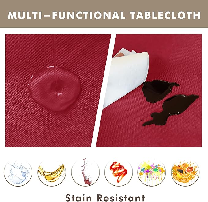 Nasitos 2 Pack Christmas Table Cloth Rectangle 60x120 Inch-Vinyl Plastic Red Tablecloth with Flannel Backing 100% Waterproof, Stain Resistant, Wipe Clean Table Covers for Kitchen Dining Parties