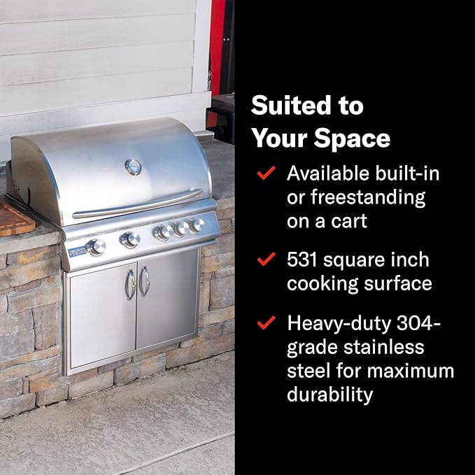 Blaze Grills Premium LTE+ | 40-Inch 5-Burner Barbecue | Built-In Natural Gas Grill | Professional Stainless Steel BBQ | Rear Infrared Burner + Rotisserie Kit | BLZ-5LTE3-NG