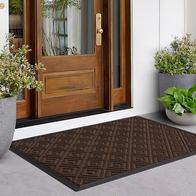 LEKEEPGO Large Front Door Mat Outside Entrance 31.5"x47", Drainage Welcome Matt Outside, Absorbent Doormat, Non Slip Rubber Mats, Dirt Resist Door Mats for Front Door, Patio, Home Entrance, Brown