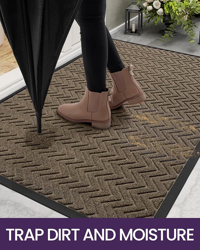 DEXI Front Door Mat Outside Entrance, 3x5 ft Rubber Entry Doormat Heavy Duty, Welcome Mats Non Slip for Inside House Floor Entryway Back Doors Exterior Patio, Chevron Brown