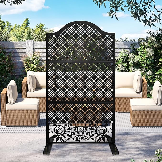 Outdoor Freestanding Decorative Privacy Screen 72" H×47" W Metal Room Divider Garden Fence Panels for Balcony, Backyard, Patio, Deck, Entrance
