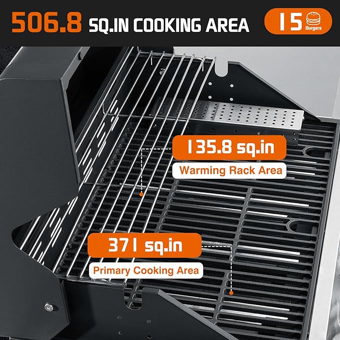 Propane Gas Grill, 4+1 Stainless Steel Barbecue Grill with Infrared Side Burner for Outdoor Cooking, Black