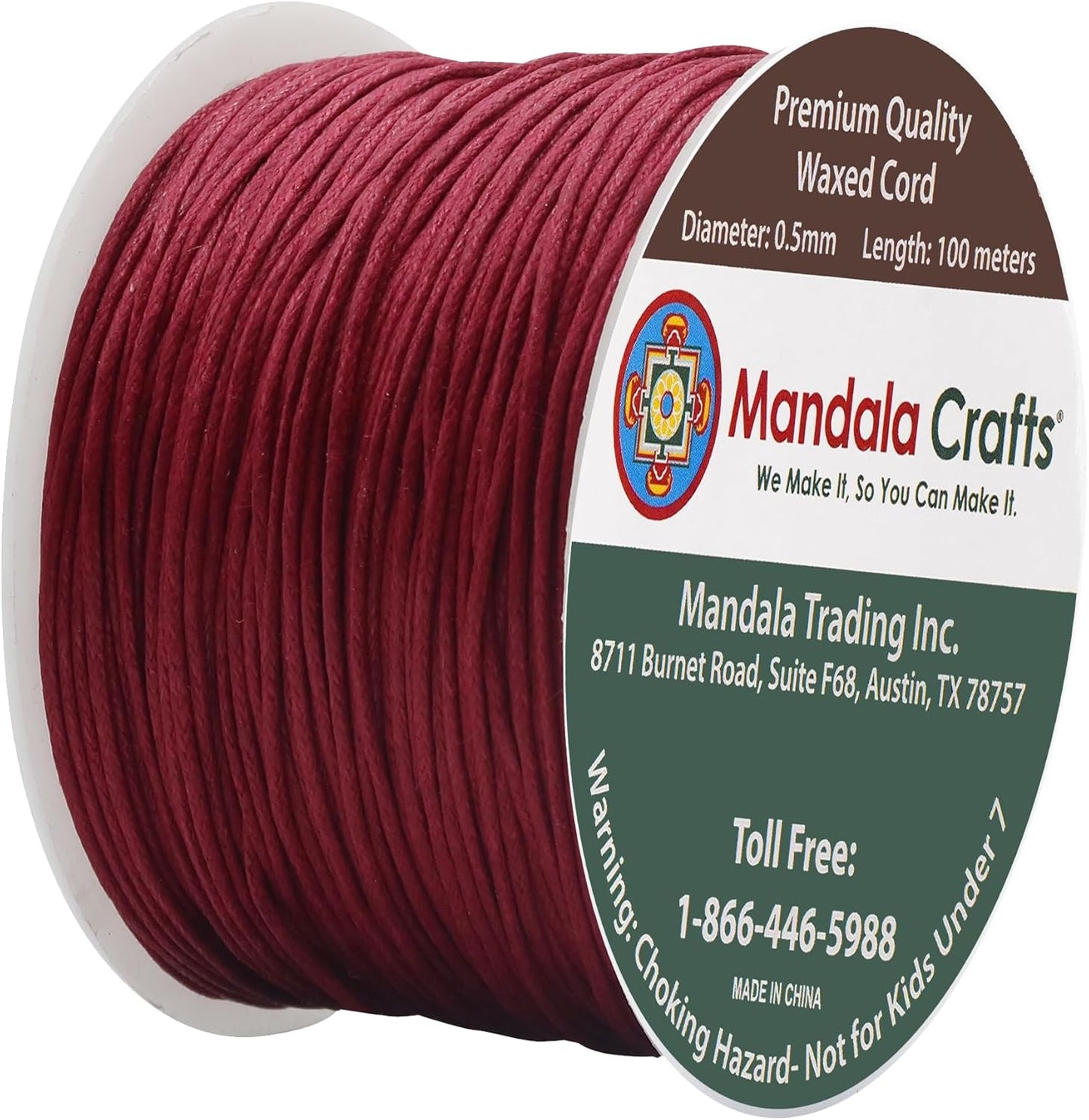 Mandala Crafts 0.5mm 109 Yards Dark Red Cotton Waxed Cord for Jewelry Making Bracelet Cord Waxed String - Beading String Thread Jewelry Cords for Necklaces String