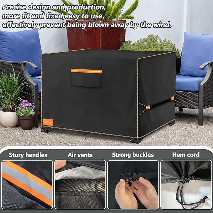 Fire Pit Cover,Outdoor Heavy Duty 600D 100% Waterproof Fire Pit Cover Square,Weatherproof Firepit Covers Square 32" L x 32" W x 24" H,Black