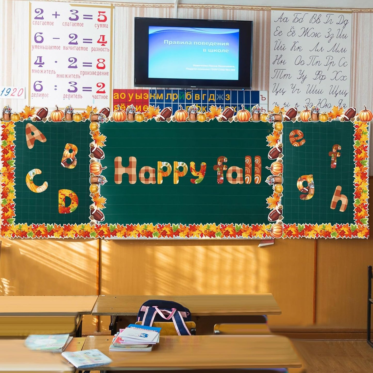 221 Pcs Bulletin Board Letters Round Alphabet Number Punctuation Symbol Combo Letter Cutouts Classroom Decoration for School Classroom Chalkboard Poster Board(Fall Round)