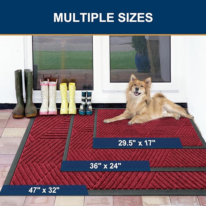 Smiry Front Door Mat Outside Entrance, Heavy Duty Sturdy Natural Rubber Doormat, Trap Dirt and Moisture, Easy Clean Low Profile Mats for Indoor Outdoor Entry, Irregular Triangle (36x24, Wine Red)
