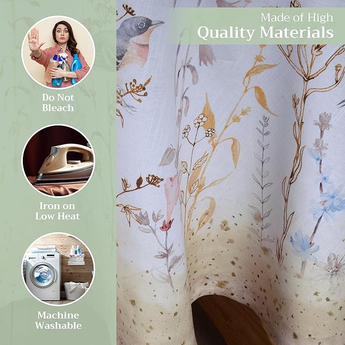 Maison d' Hermine Table Cloth Round Table 100% Cotton 69 Inches Tablecloth Reusable Decorative for Dining Room, Farmhouse, Home, Party, Festive & Wedding Spring Summer - Meadow Florals - Beige