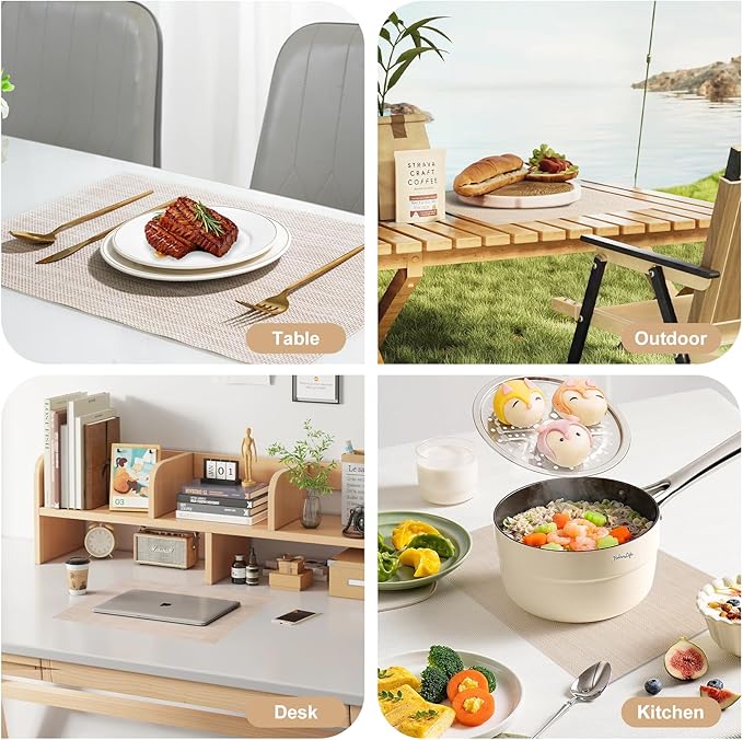 Placemats Set of 6，Non-Slip PVC Weave Table Mats Easy to Clean，Heat Resistant Place Mats for Kitchen Dining Table Decoration Indoor Outdoor，Beige White