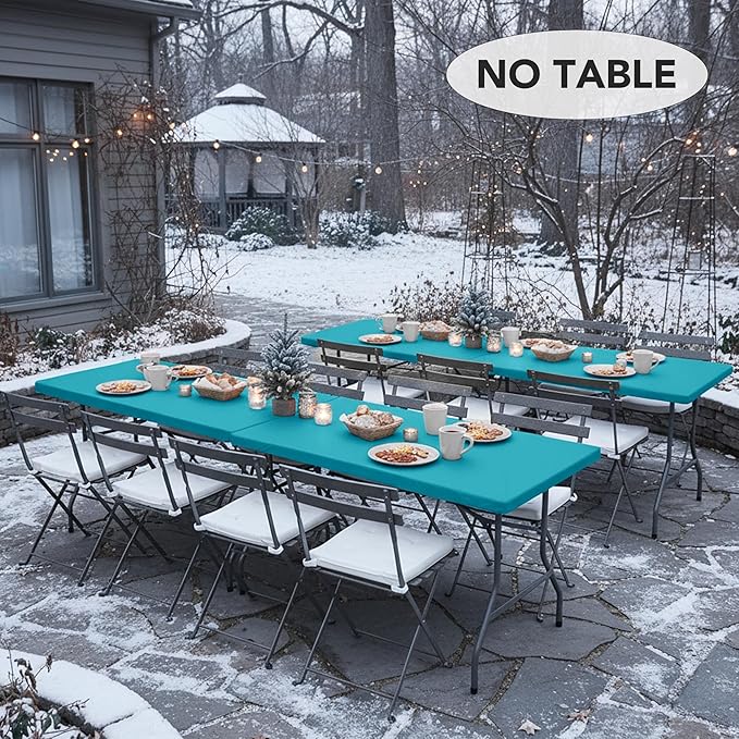 LUSHVIDA 6 Packs Vinyl Tablecloths with Flannel Backing for 4ft Rectangle Folding Table Cloths - Waterproof Plastic Picnic Table Covers with Elastic Corners, 30x48 inch, Teal
