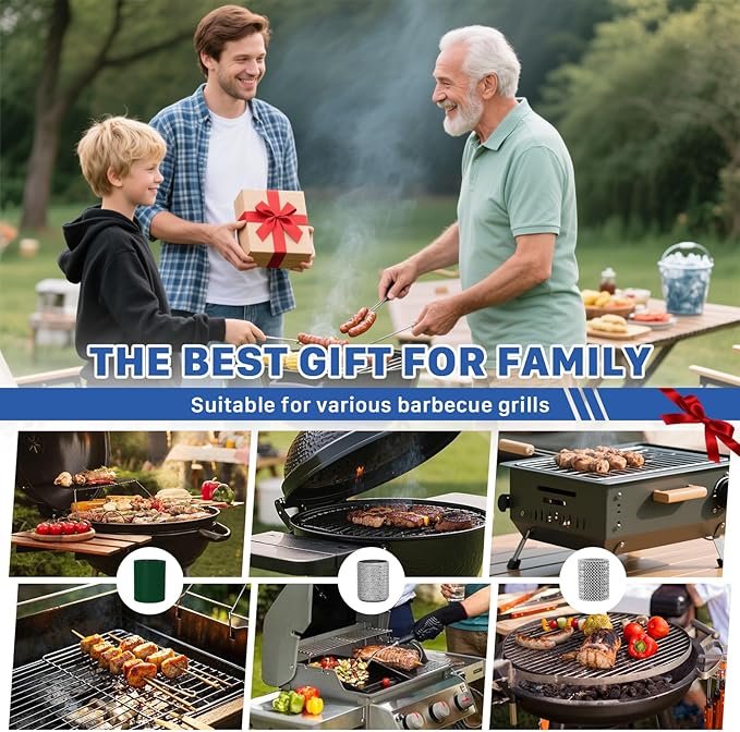 Hillyfe Grill Brush for Outdoor，Cordless Rechargeable Grill Brush with 3 Brush Heads, Grill Electric Cleaning Brushes Without Bristles, LED Light, Grill Scraper, Grilling Gifts for Men,Blue