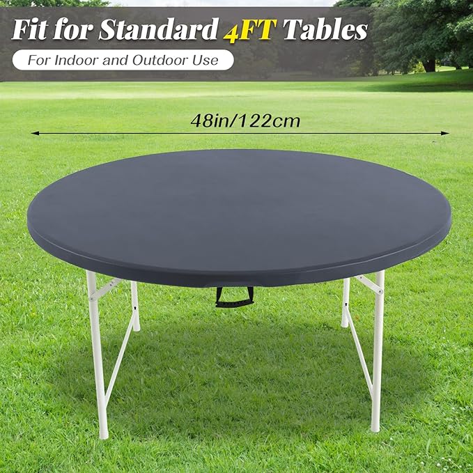 LURKA Round PU Leather Table Cover/Tablecloth with Elastic Hem – Waterproof, Oil-Proof, Scratch-Resistant, Wipeable Spill Protector for Dining Table, Kitchen, Outdoor Party (Grey, 4FT-Round)