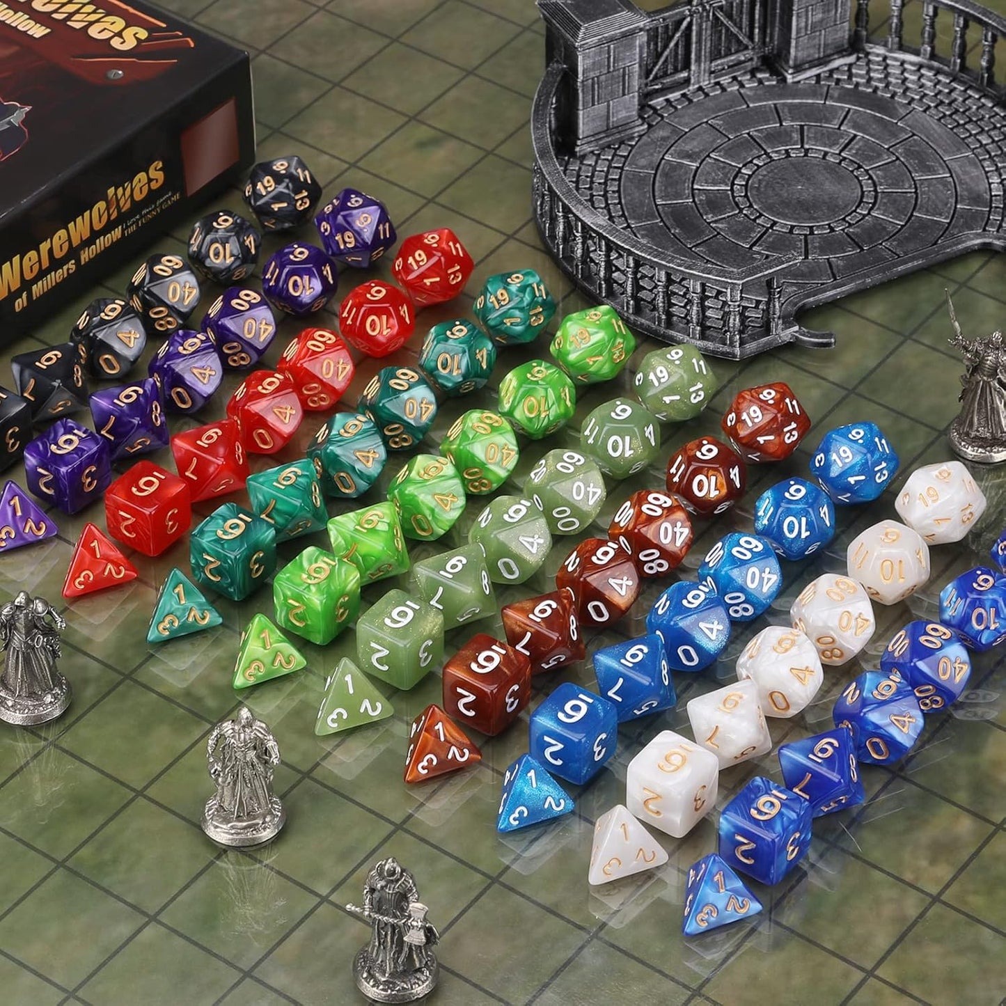 Coyeekn DND Dice Sets, 10 X 7 Sets (70 Pieces) Polyhedron Dice for Dungeons and Dragons RPG MTG D&D Tabletop Game with 1 Big Pouch D4 D8 D10 D12 D20