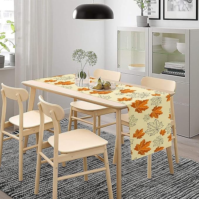 Fall Maple Leaves Table Runner, Rustic Vintage Autumn Orange Leaf Thanksgiving Farmhouse Kitchen Dinning Table for Indoor Outdoor Home Party, 13x60inch