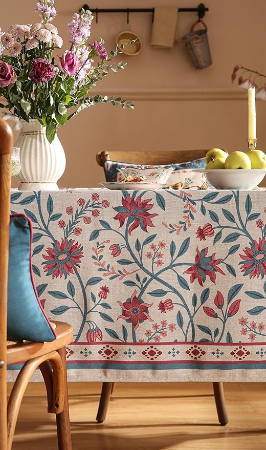Designer Linen Small Rectangle Tablecloth,Vintage William Morris Wrinkle Resistant Floral Table Cloth,Decor Table Cover for Kitchen,Dining,Thanksgiving,Christmas,55"*71"-Dorodango B