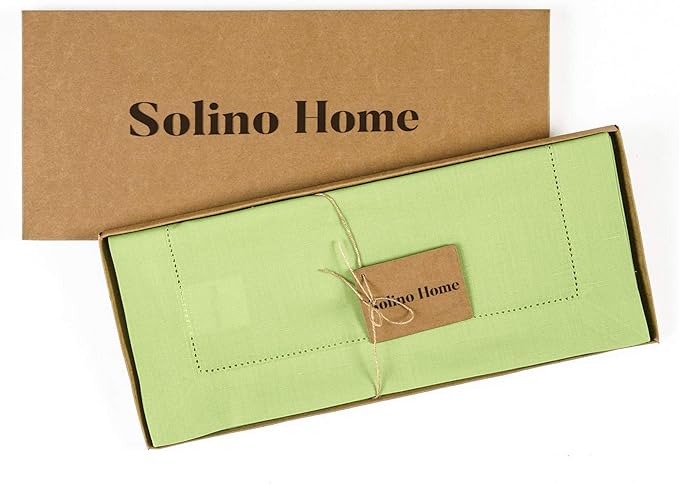 Solino Home Table Runner 90 Inches Long - Cotton Linen Hemstitch Apple Green Table Runner 14 x 90 Inch for Spring, Easter, St Patricks Day
