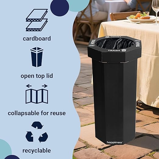 Eyely MPH1300D-SET2 Sal 25-Gallon Disposable Corrugated Cardboard Event Trash Can and Recycling Bin for BBQs, Beach, Parties & Events & Outdoor Activities, Charcoal Black (Set of 2)