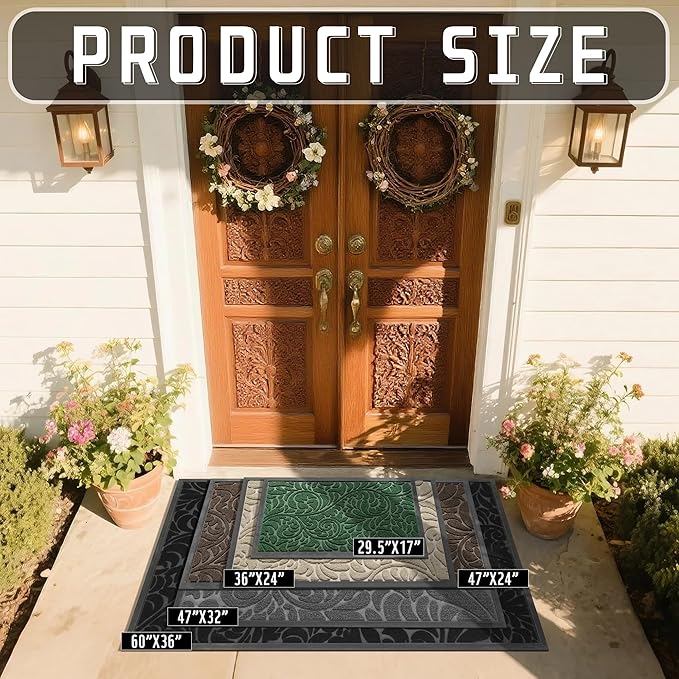 Yimobra Large Door Mat Outside Entrance 47x24, Waterproof Sturdy Outdoor Mats for Front Door, Heavy Duty Non-Slip Doormat for Garage Patio Entryway Indoor, Easy Clean, Black