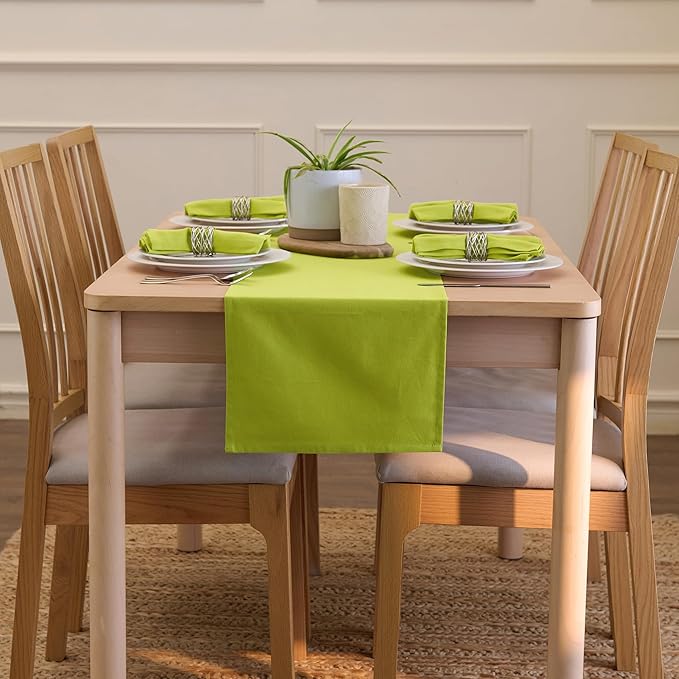 Encasa XO Table Runner 13"x72" Long | Cotton Canvas Fabric | Lime Green Solid Color | Machine Washable & Durable