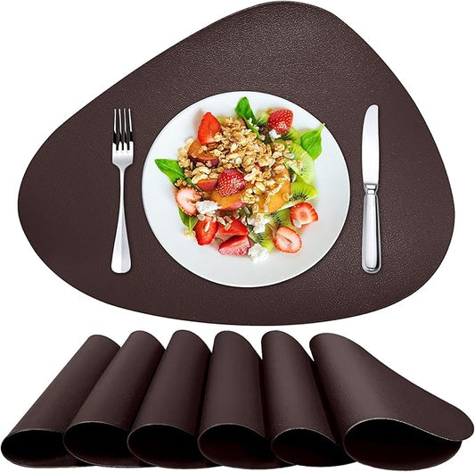Herda Brown Placemats Set of 6 Round Faux Leather Non-Slip Place Mats Wipeable Washable Placemats Heat Resist Placemats for Round Table for Kitchen Dining Patio Easy to Clean
