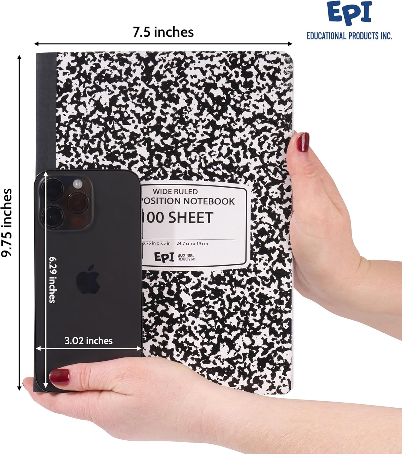 EPI Marble Hardcover Wide Ruled Composition Notebook | 200 Pages (100 Sheets), 9.75 x 7.5 in, Sturdy Sewn Binding | School, Office, Journaling, Notes - 48 Pack