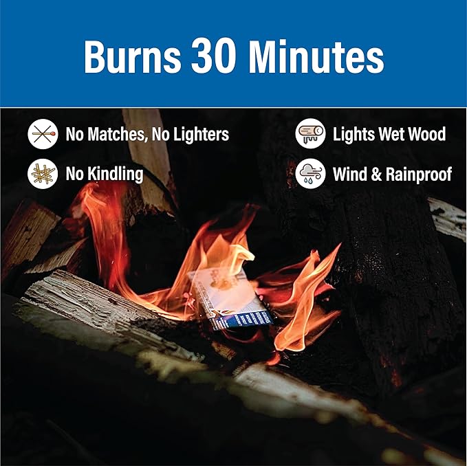 Pull Start Fire Pull String Firestarter | No Matches Required, Fire Starts in Seconds | for Campfires, Grill, Fireplace, BBQ | Lights Wet Wood, Easy to Use, Food Safe and Weather Resistant