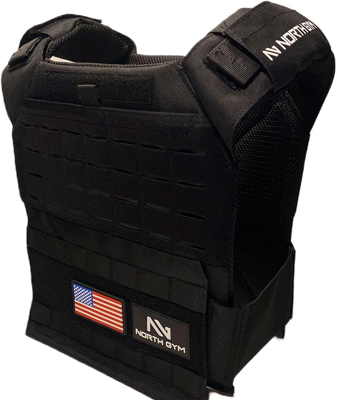 Northgym Adjustable Weighted Vest/Incl. 3D Weight Plates in 14lbs / 20lbs/ 30lbs/ 42.5lbs - Optimized Weight Distribution and with Curved Plates for Running, Functional Training and Working Out