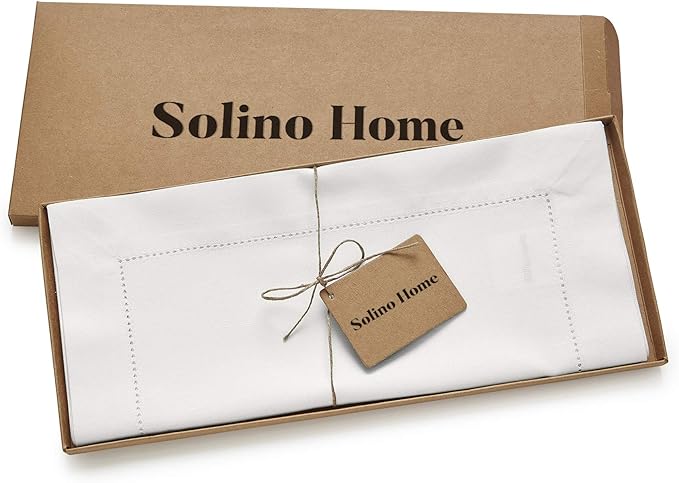 Solino Home White Table Runner 156 Inches Long - Cotton Linen Hemstitch Extra Long Table Runner 14 x 156 Inch for Winter, Valentines, Spring, Easter